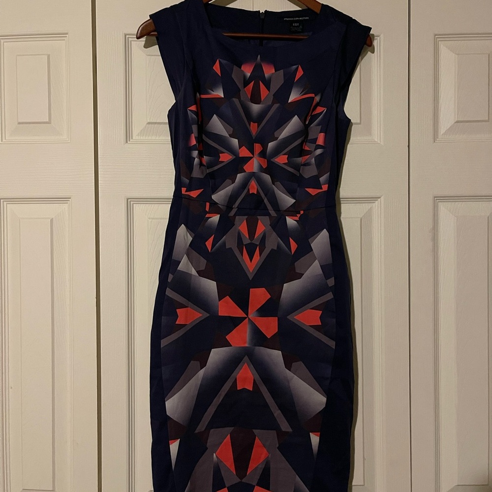 Geometric Patterned Dress in Navy and Red